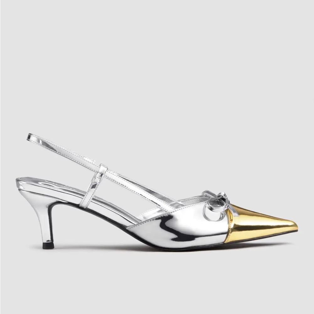 Cider Silver and Gold Pointed Toe Kitten Heels - Picture 3 of 3